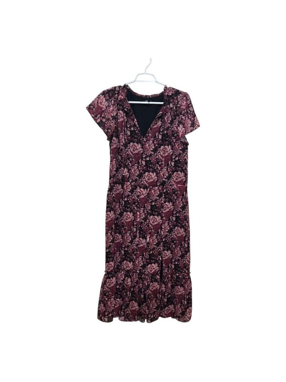 PAIGE Floral Midi Dress Ruffle Hem Black Pink Boho Small